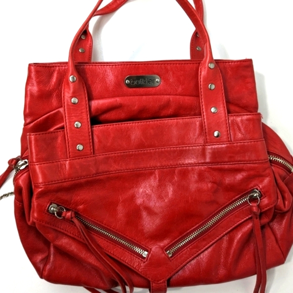 Botkier Clyde Trigger Studded Red Leather Satchel Vintage - Picture 2 of 9